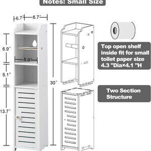 Bathroom Storage Cabinet Beside Toilet Roll Holder Organizer With Door White